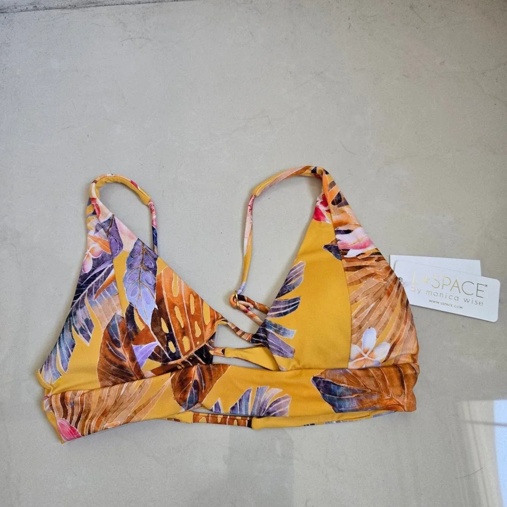 L*Space Small Alia Bikini Top‎ Womens Yellow Tropical Floral NWT LSAIT20P